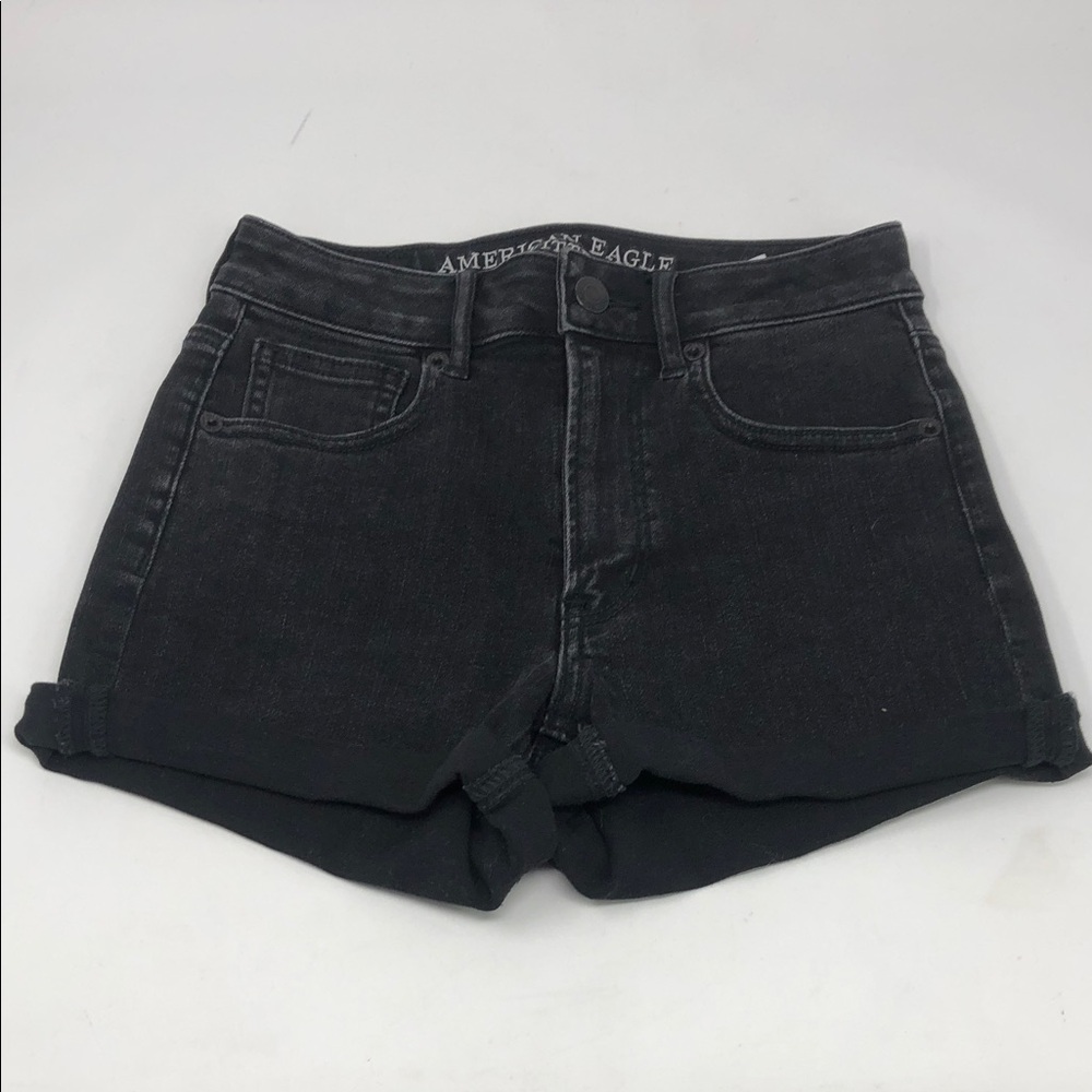 American Eagle Outfitters Super Hi-Rise Shortie Black Denim Jean Shorts